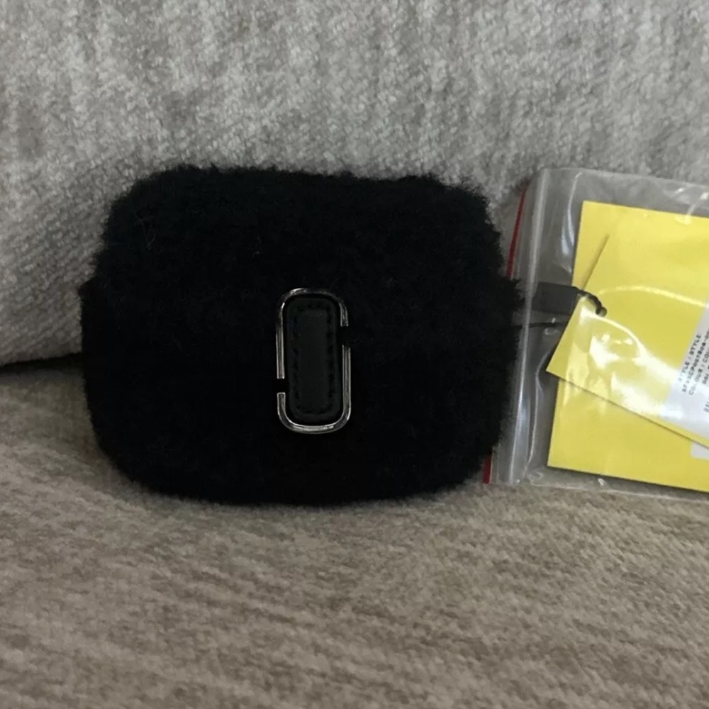 Marc Jacobs Black Teddy Faux Fur Snapshot Nano Bag Charm Key Fob Coin Purse